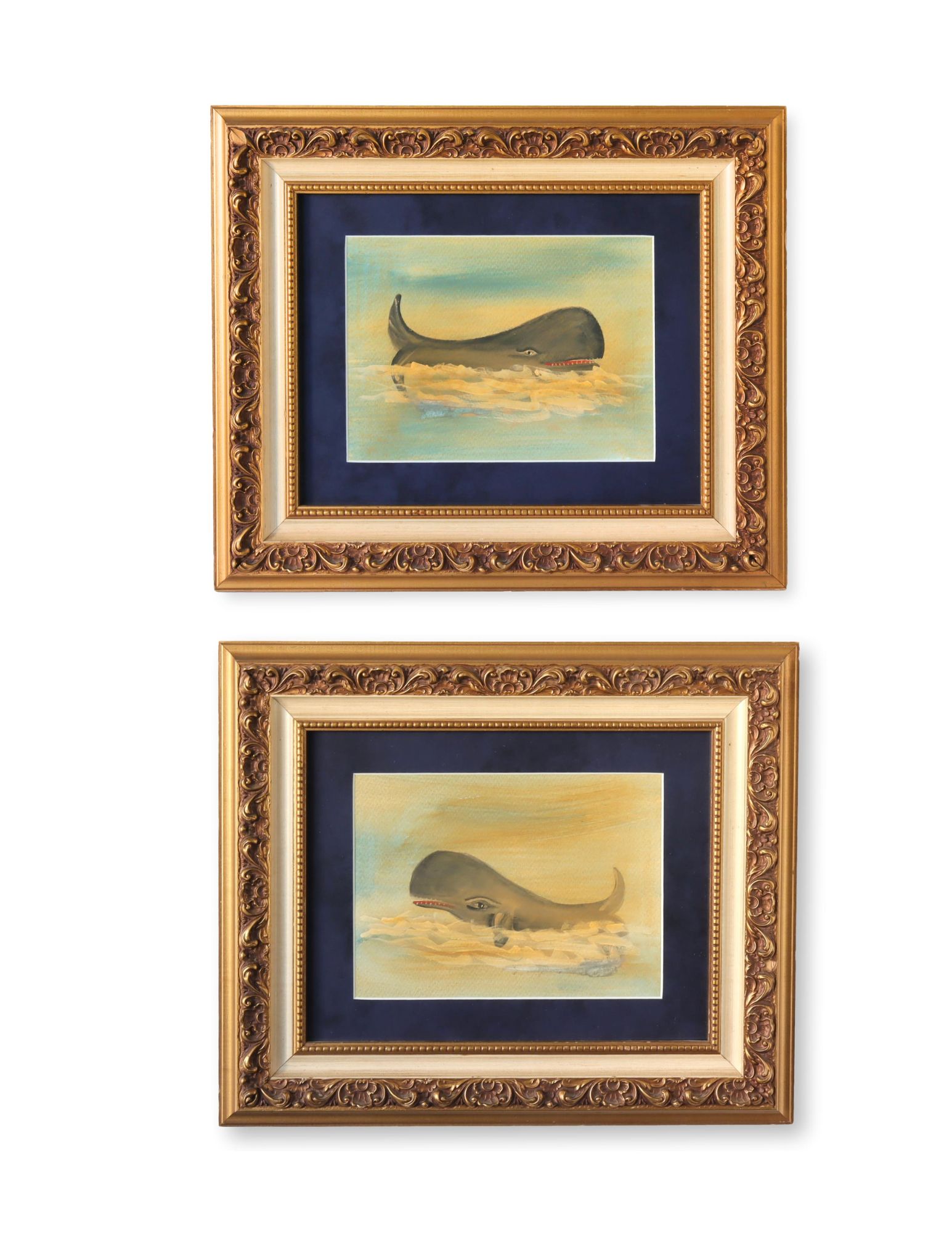 Folk Art Whale Watercolors, Pair~P77683494