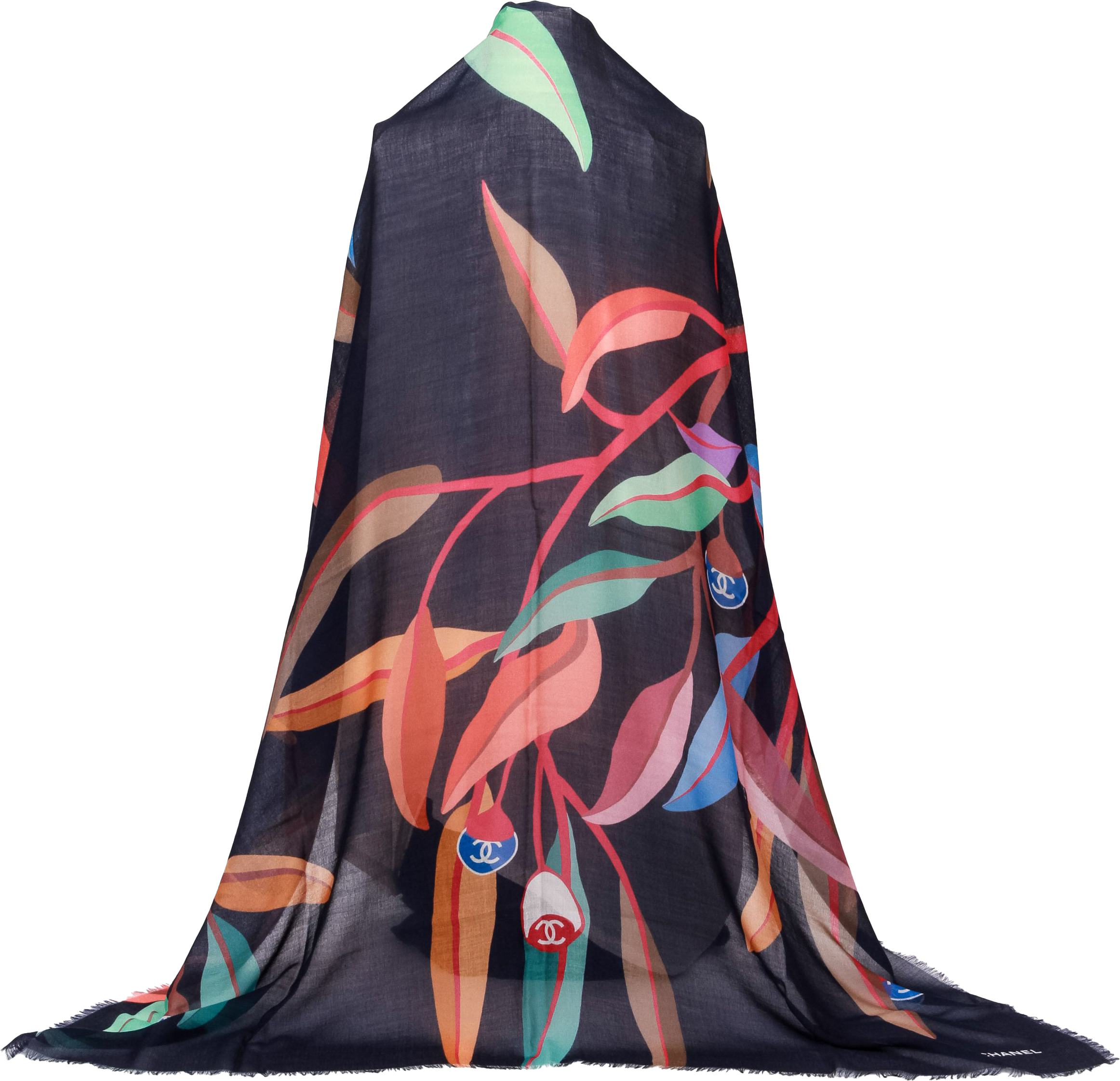 Chanel navy and Multicolor Leaves shawl~P77634229