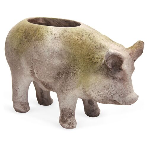 15" Pig Pot, White Moss~P75997613