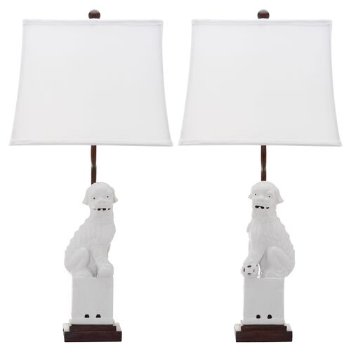 S/2 Foo Dog Table Lamps, White~P46313393