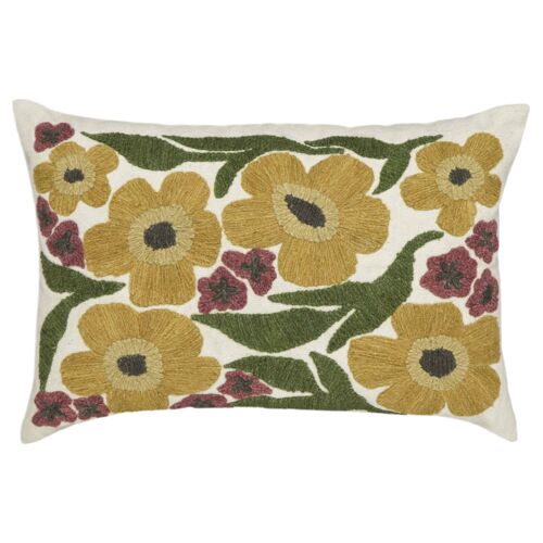 Maelis Embroidered Daisy Wool 24x16 Lumbar Pillow