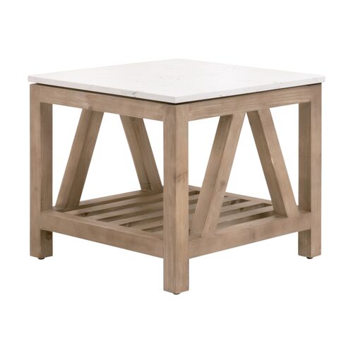 Carla End Table, White Quartz/Smoke Gray