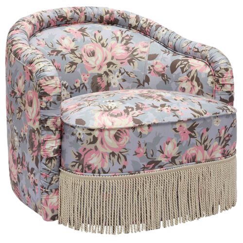 Dravin Spring Floral Print Linen Tasseled Lounge Chair, Multi Dravin Spring Floral Print Linen Tasseled Lounge Chair, Multi