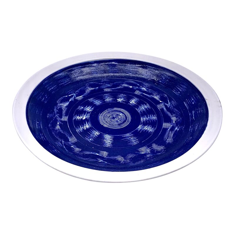Midcentury Blue Ceramic Center Plate