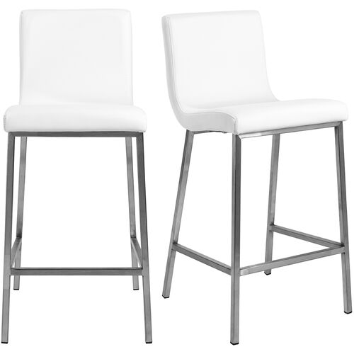 S/2 Mia Counter Stools, Steel/White Faux Leather~P77647667