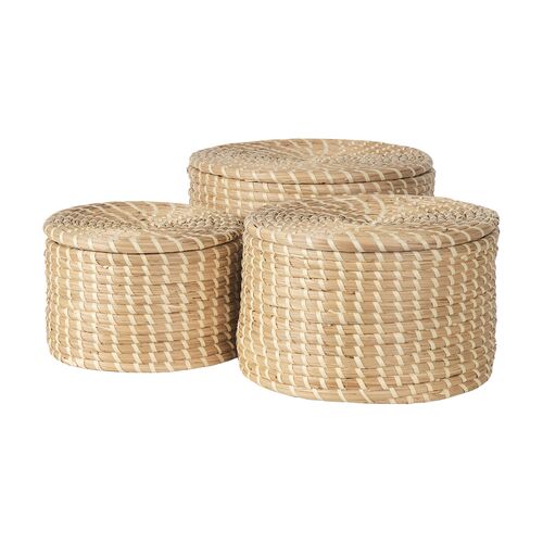 S/3 Kaili Nesting Seagrass & Palm Leaf Boxes with Lids S/3 Kaili Nesting Seagrass & Palm Leaf Boxes with Lids