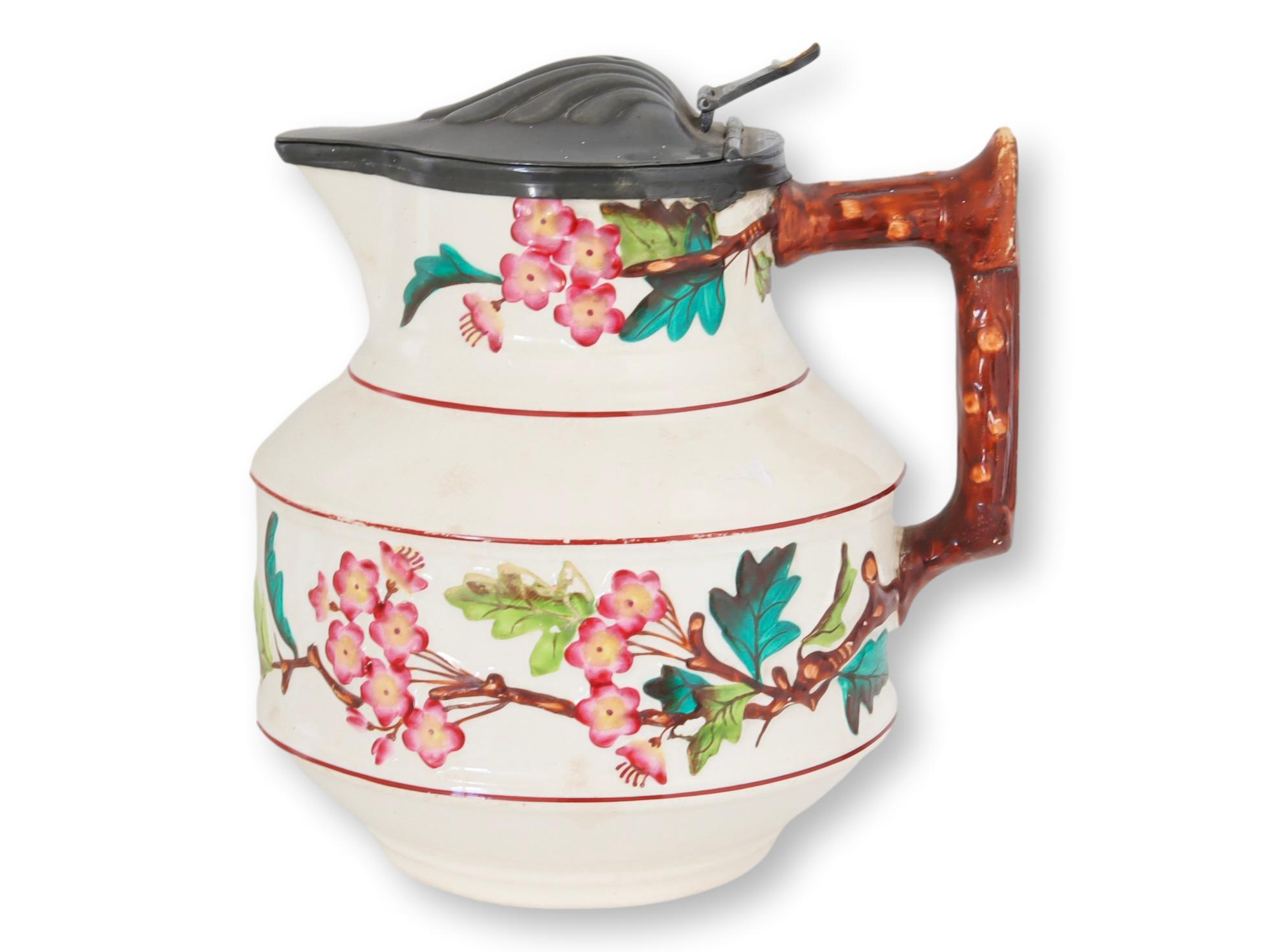 English Majolica Jug w/ Pewter Lid~P77689101