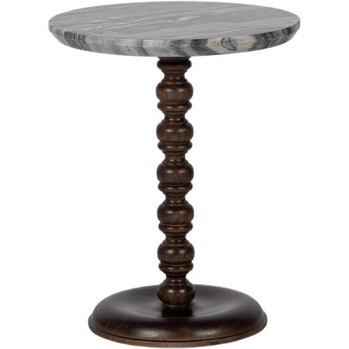 Kaylie Marble Top Round Side Table, Grey/Walnut Kaylie Marble Top Round Side Table, Grey/Walnut