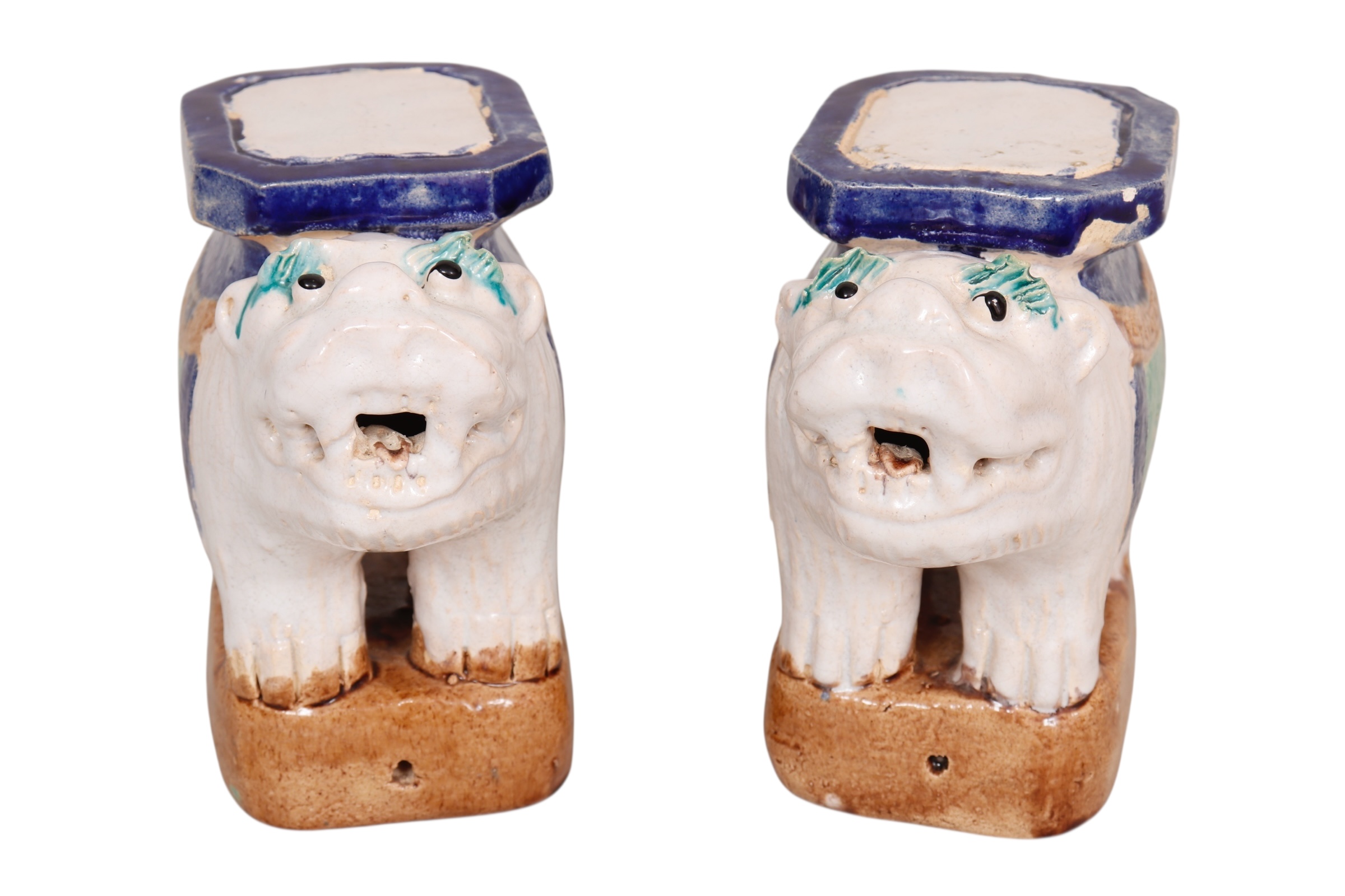 Ceramic Foo Dog Plant Stands, a Pair~P77732376