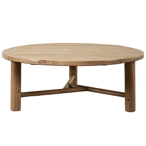 Zena 48" Round Coffee Table, Natural Reclaimed Pinewood