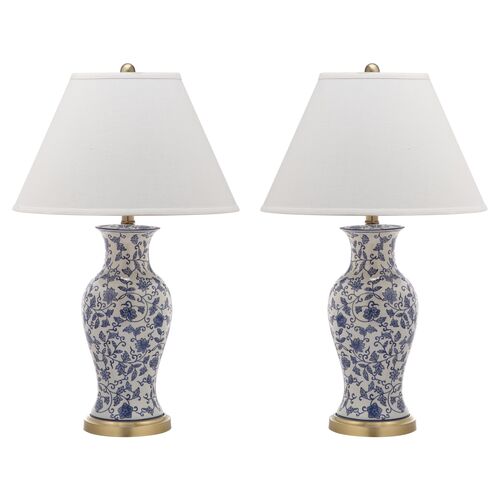 Beijing Floral Lamp Set, White/Blue~P46309570