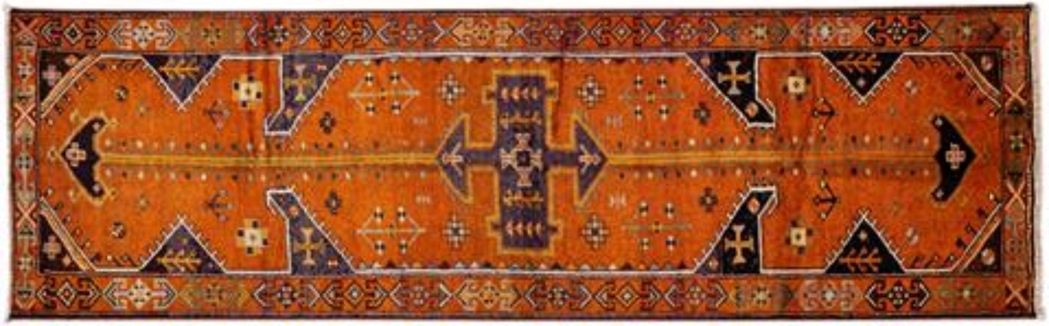 Vintage Handmade Orange Wool Runner Rug~P77652525