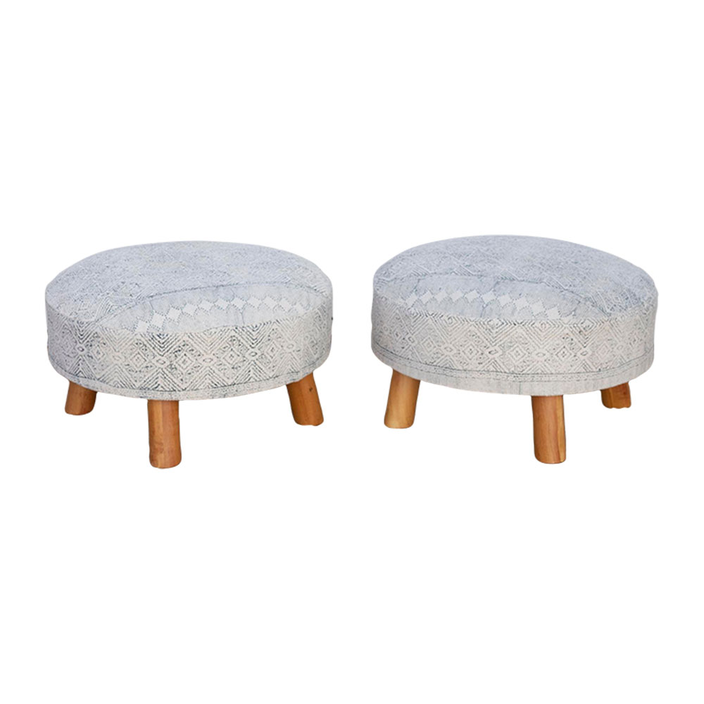 Pair of Tribal Blue & White Ottomans~P77698737