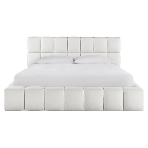 Avani Upholstered Platform Bed, White Boucle