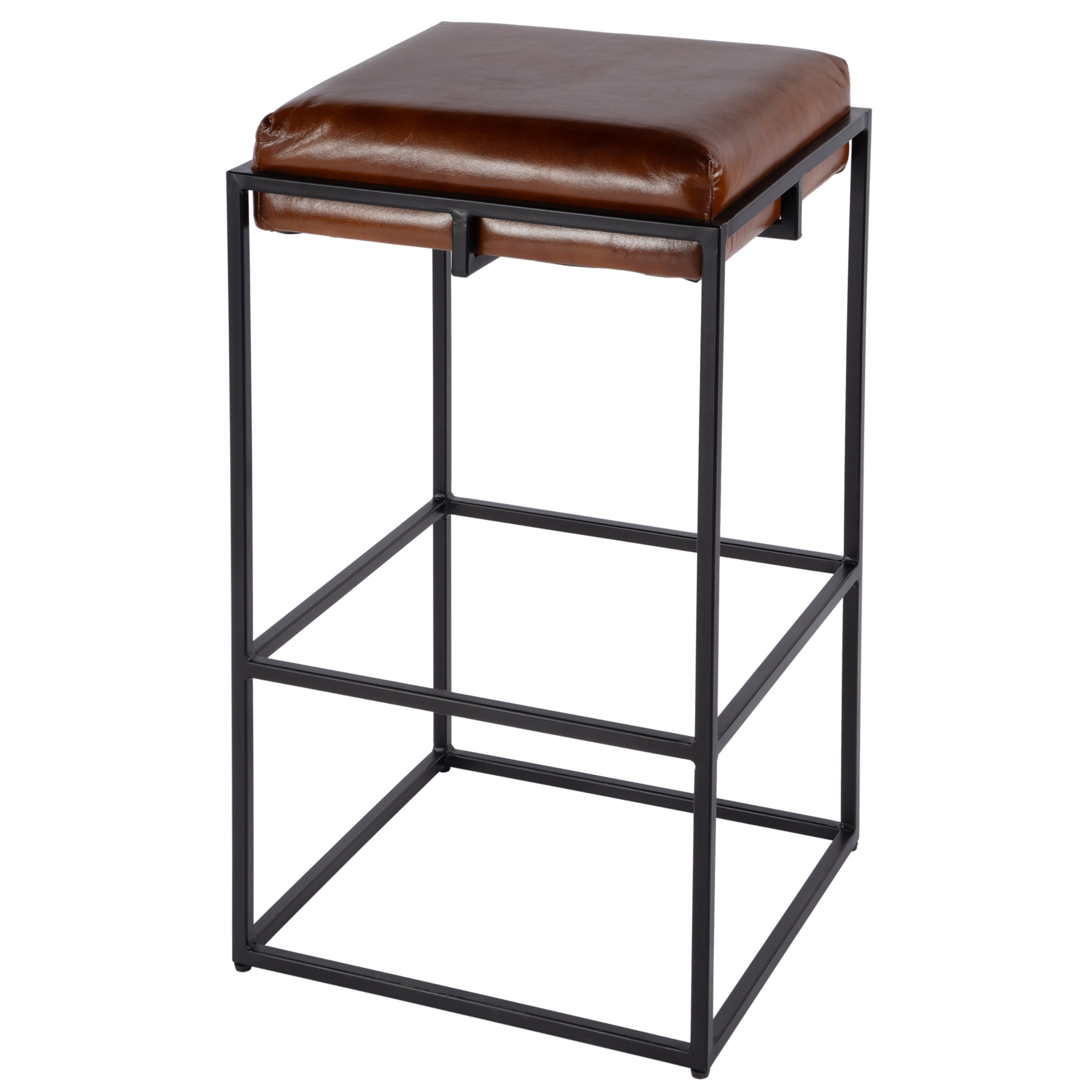 Caelum Bar Height Stool, 31" Seat Height, Brown Leather Caelum Bar Height Stool, 31" Seat Height, Brown Leather
