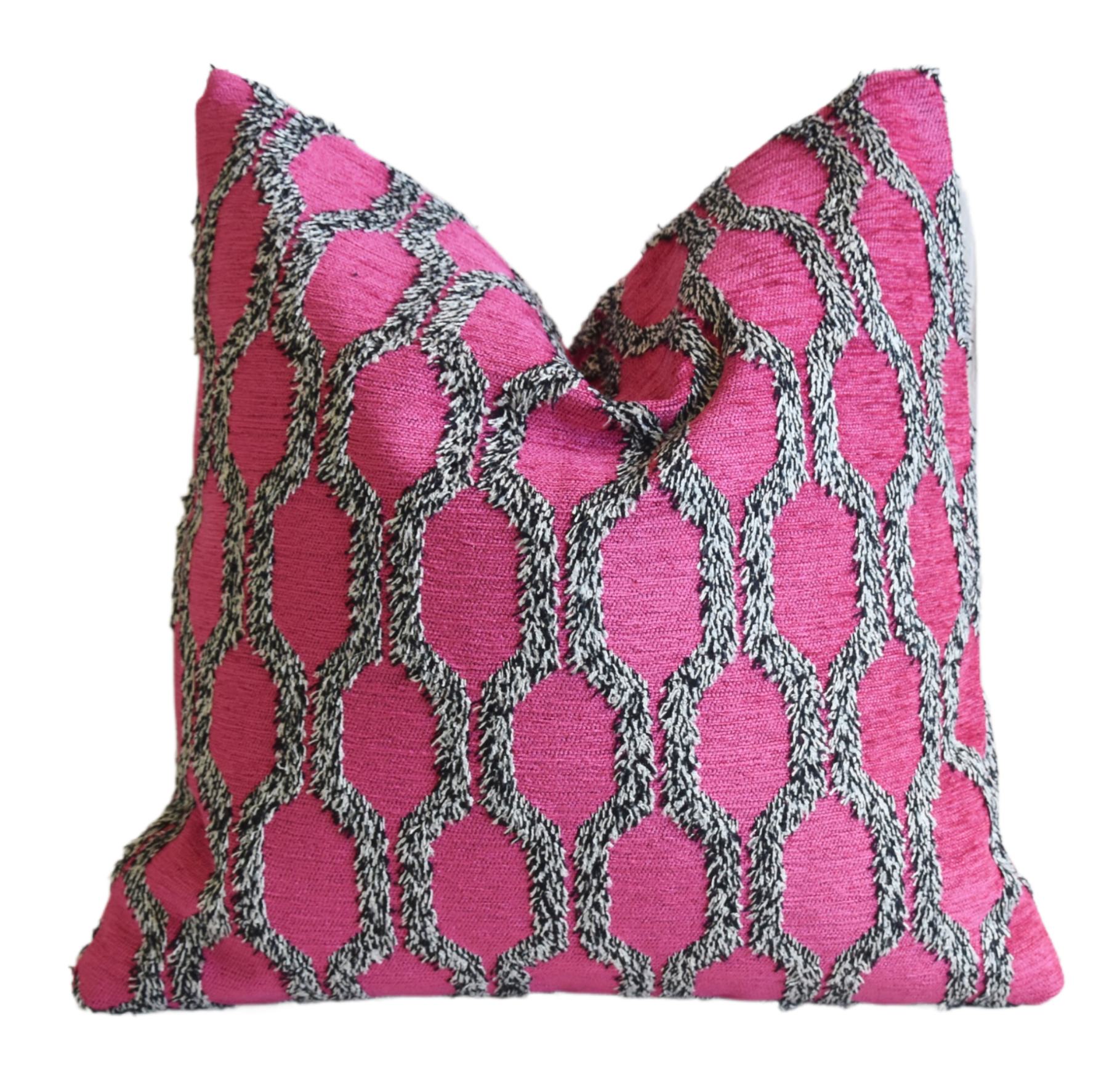Pink W/ Black & White Shag Velvet Pillow~P77678712