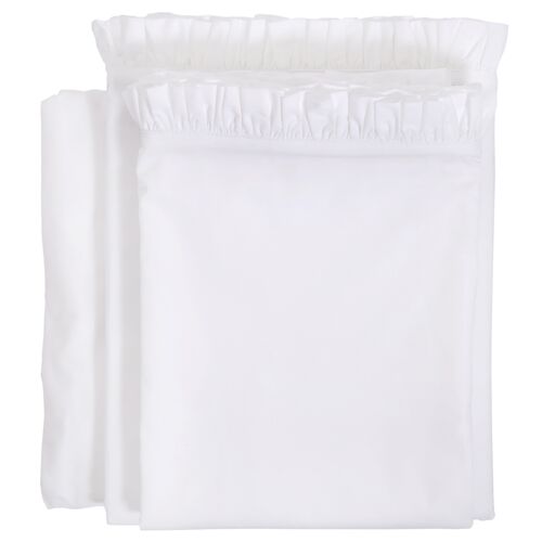 Audrey Ruffle Cotton Percale Sheet Set, White Audrey Ruffle Cotton Percale Sheet Set, White