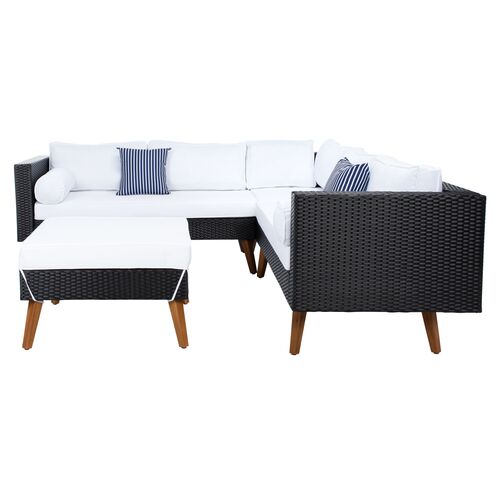 Aurora Outdoor Lounge Sofa Set, Black/White~P77647878