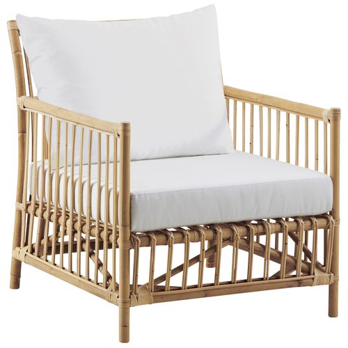 Caroline Rattan Lounge Chair, Natural/White