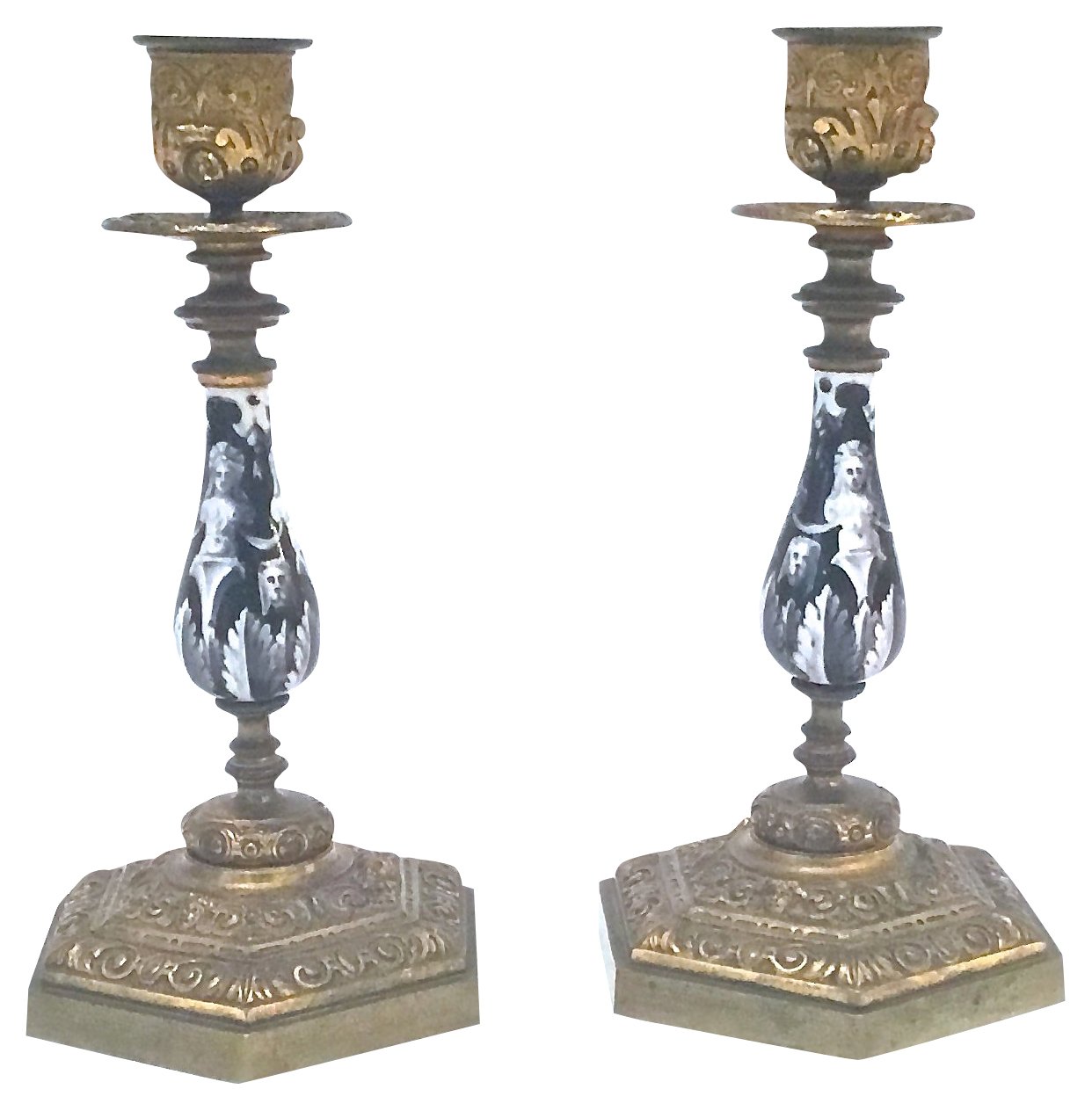 Tall Middle Eastern Mid Century Brass Candlesticks - a Pair - Rue Michelle  Antiques