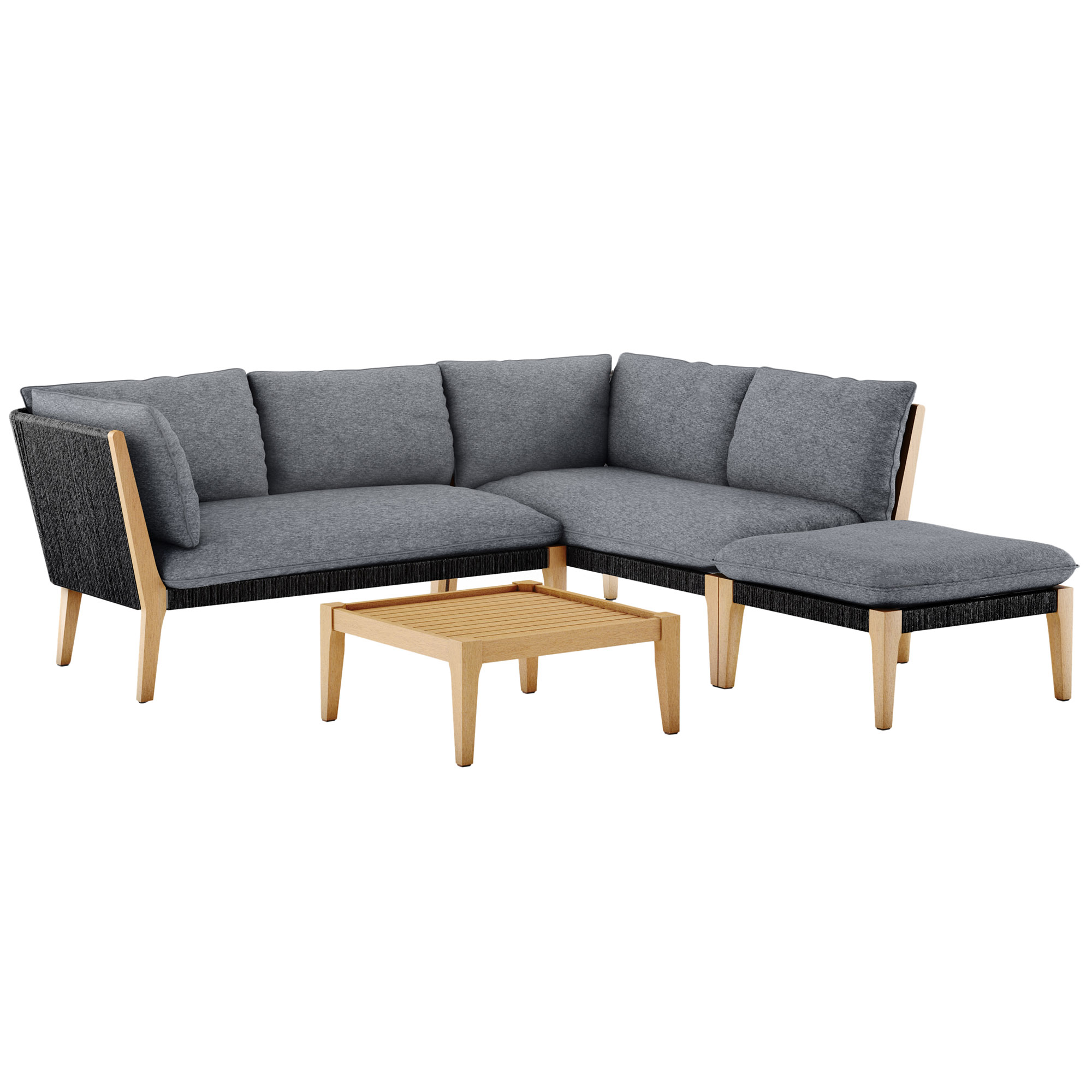 Islay 5-Pc Outdoor Eucalyptus Lounge Set, Gray/Natural