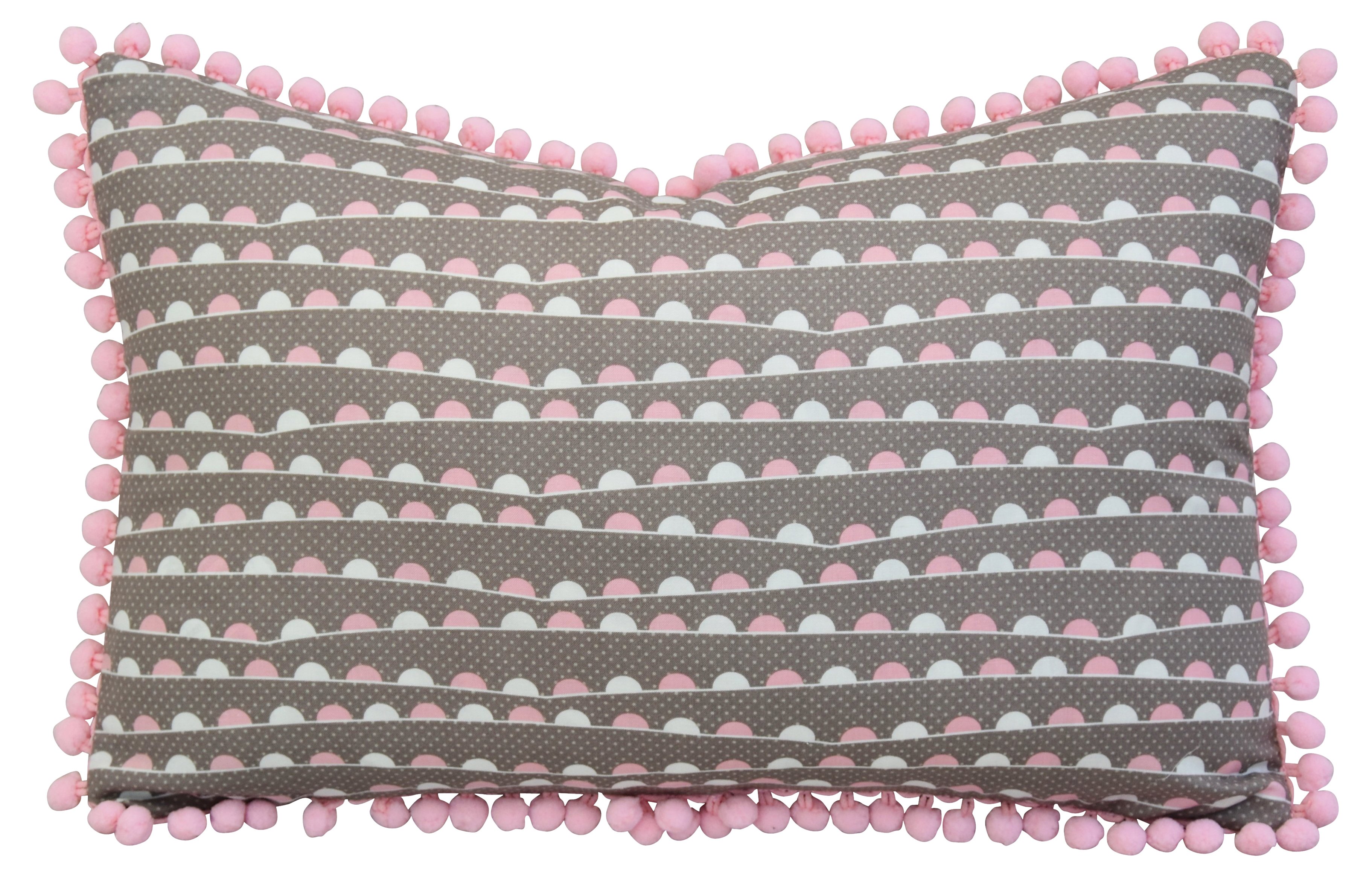 Pink & White Pillow w/ Pom-Pom Trim~P77384276