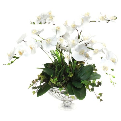 25" White Orchid w/ Pedestal Bowl, Faux~P77469473
