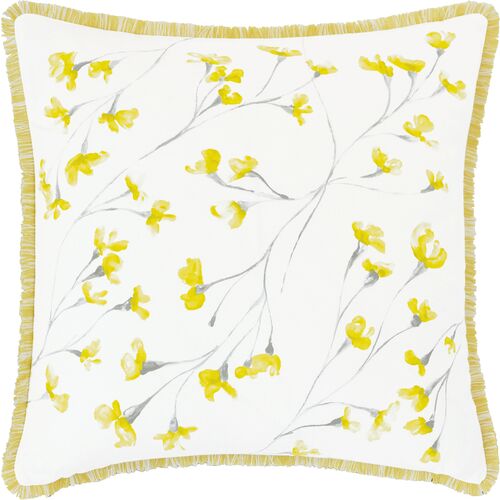 Marigold 20x20 Handpainted Pillow, White/Yellow