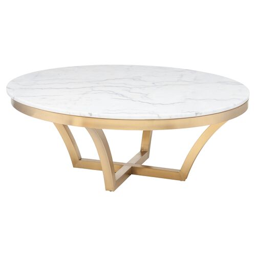 Cayden Marble Coffee Table, Brass/White~P77296369