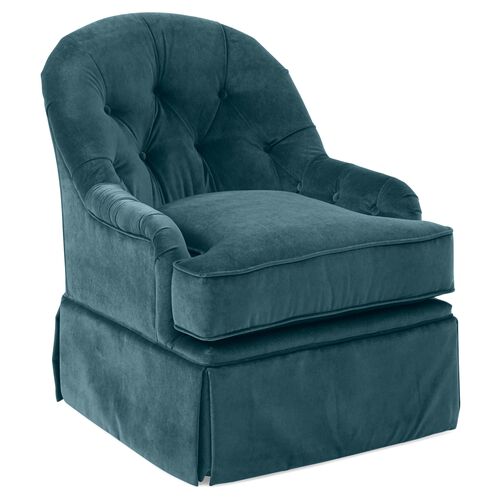 Marlowe Swivel Club Chair, Teal Velvet~P77383485