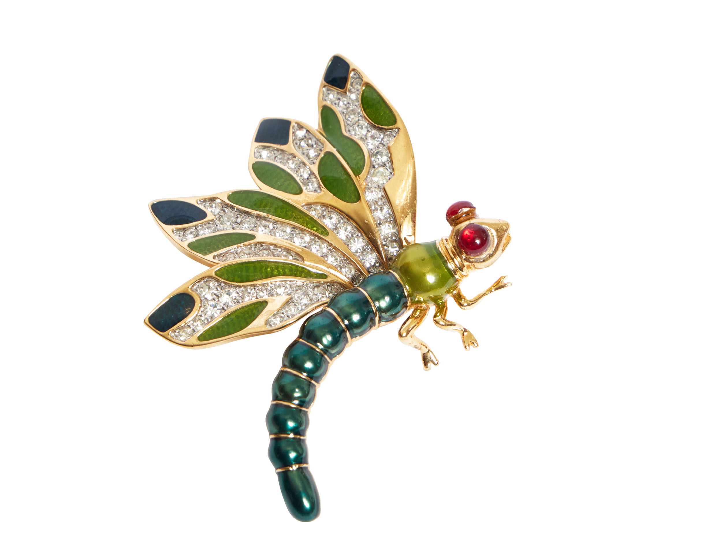 Lieber Green Enamel Dragonfly Brooch~P77665953