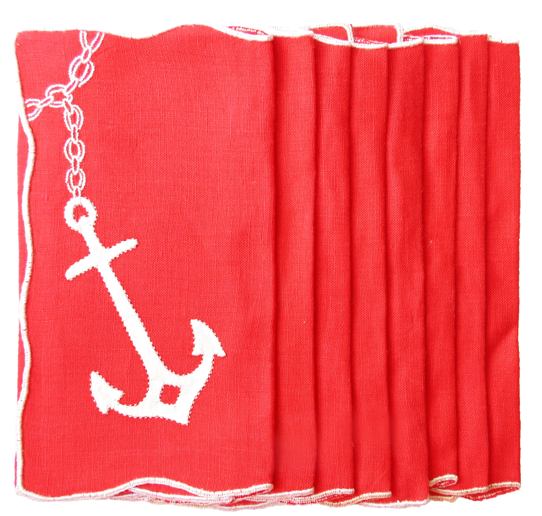 Nautical Red Cocktail Napkins, S/8