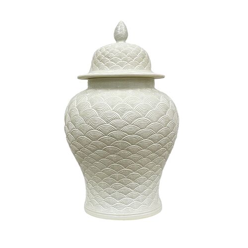 Izza Porcelain Patterned 23" Relief Pot, White