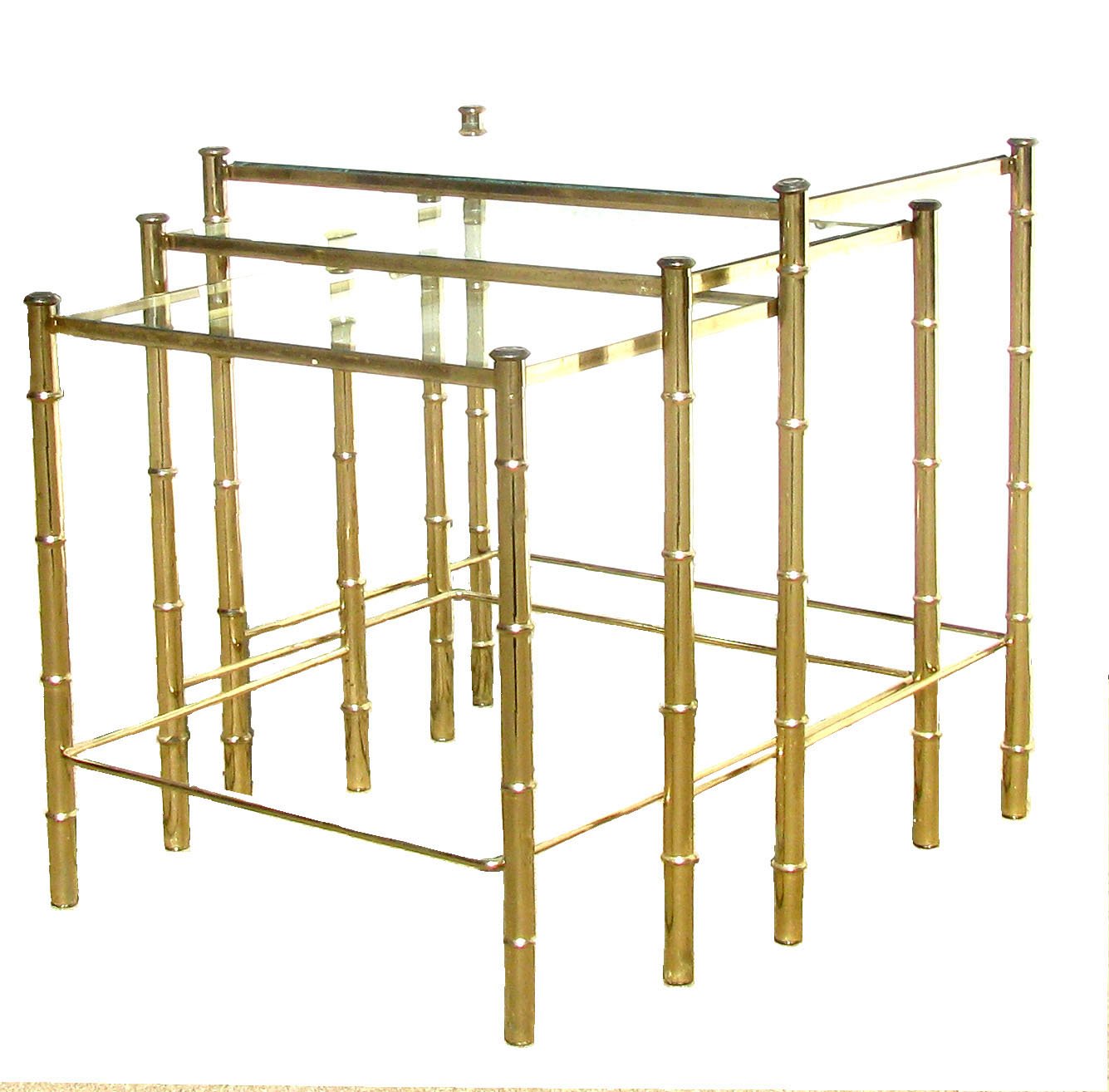 Brass Faux Bamboo Nesting Tables S/3~P77638757