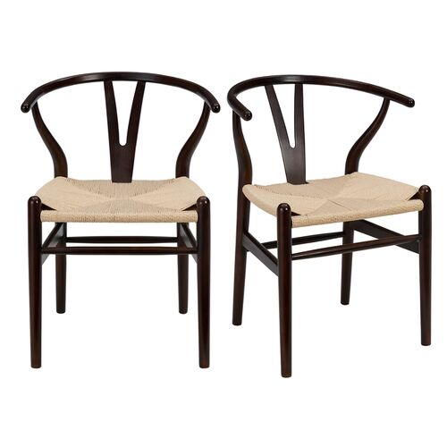 S/2 Nina Side Chairs, Walnut/Natural~P66392262