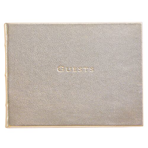 Metallic Leather Guest Book, White Gold