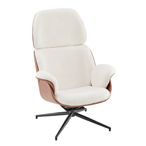 Martin Two Tone Swivel Desk Chair, Ivory Sherpa/Brown Leather