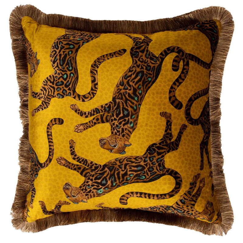 Cheetah Kings 24x24 Pillow, Gold Velvet