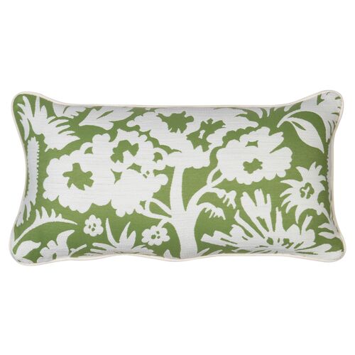 Farah 12"x23" Outdoor Lumbar Pillow, Green/White~P77650041