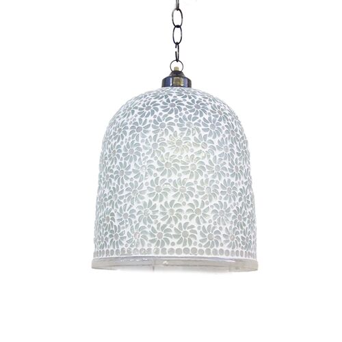 Floral Mosaic Glass Bell Pendant Lantern~P77662583