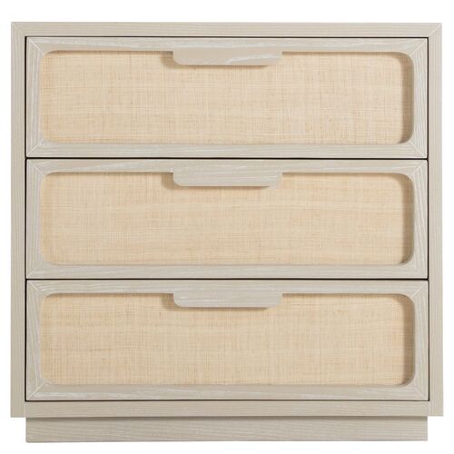 Serini 3-Drawer Seagrass Nightstand, Cerused White/Natural