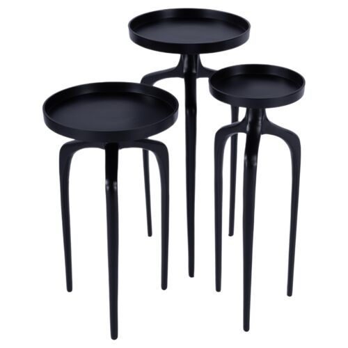 S/3 Eloise Outdoor Scatter Tables, Black