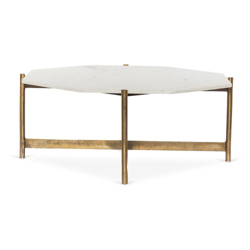 Adi Coffee Table, White Marble/Brass~P77575280