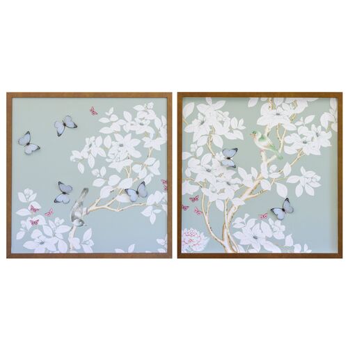 Dawn Wolfe, Pale Gray/Green Chinoiserie Diptych~P77571802