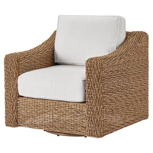 Coastal Living Keoni Outdoor Swivel Chair, Natural/White