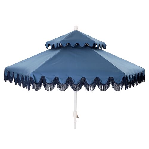 Daiana Two-Tier Fringe Patio Umbrella, Blue/Navy Fringe~P77524364