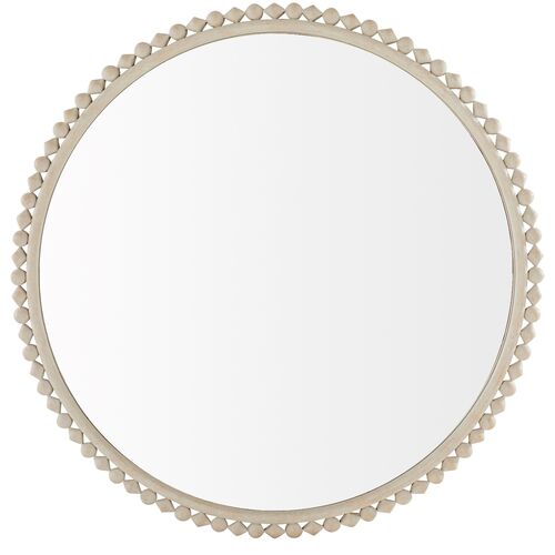 Belle 48" Round Wall Mirror, Distressed White