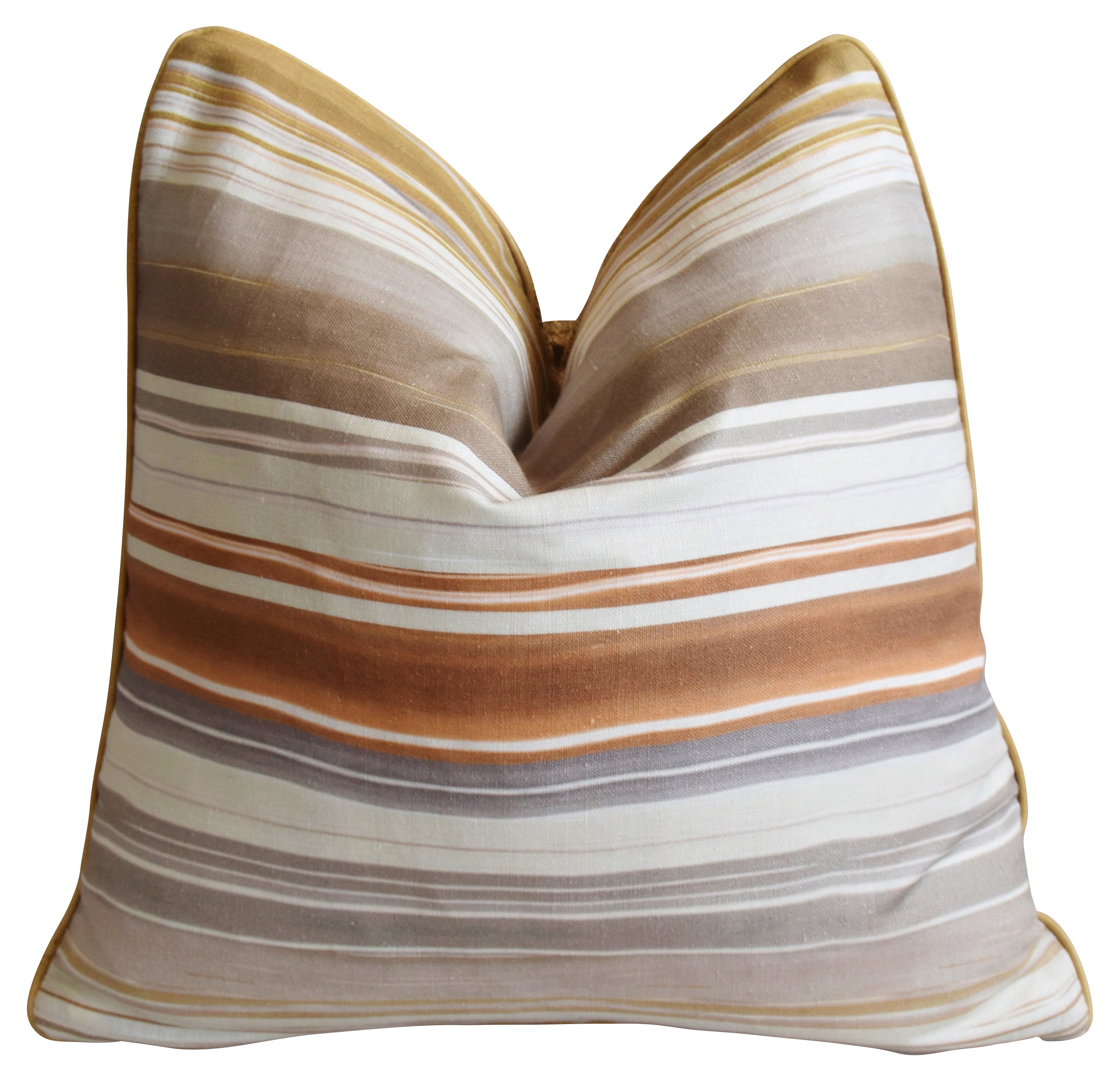 Brown, Tan, Cream Striped Linen Pillow~P77539894