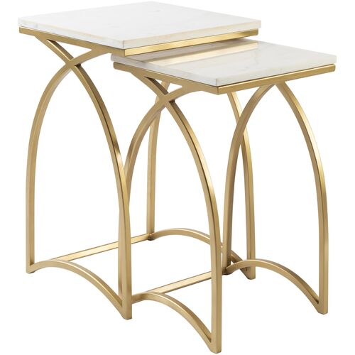 S/2 Yurik Marble Top End Tables, White