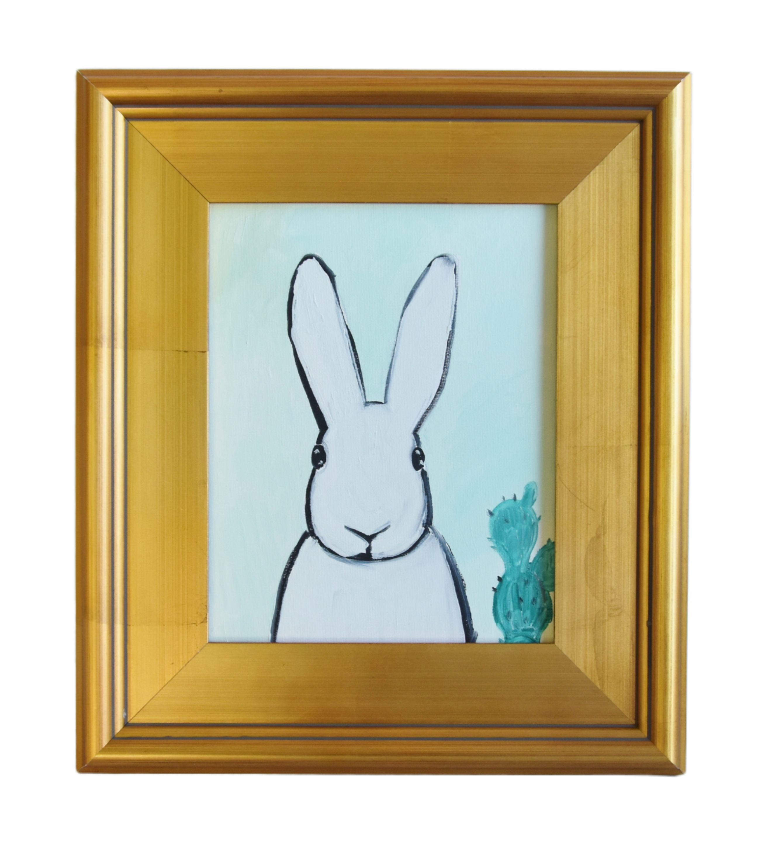Folk Art Bunny Rabbit Hare Oil Painting~P77674038